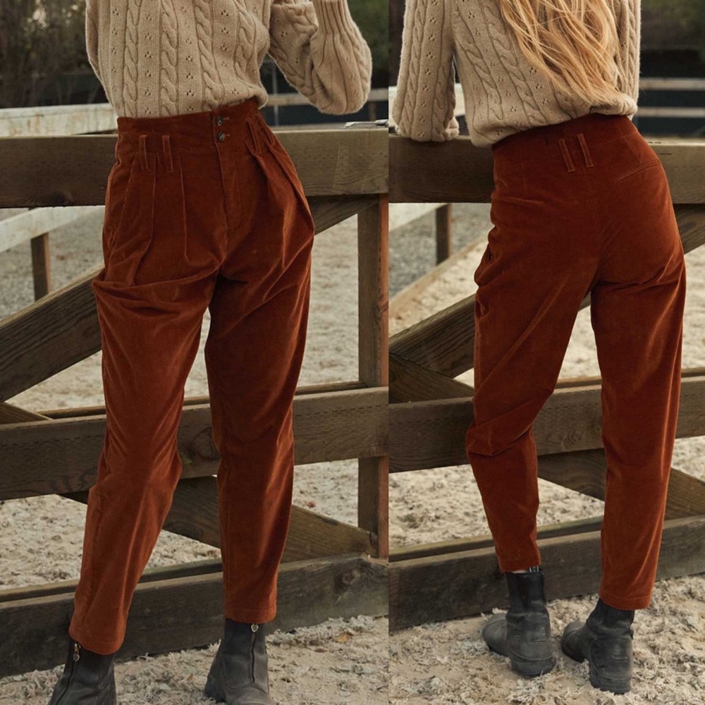 NWT Doen High Waits NELDA PANTS in soft corduroy Terra Di Siena color size 10